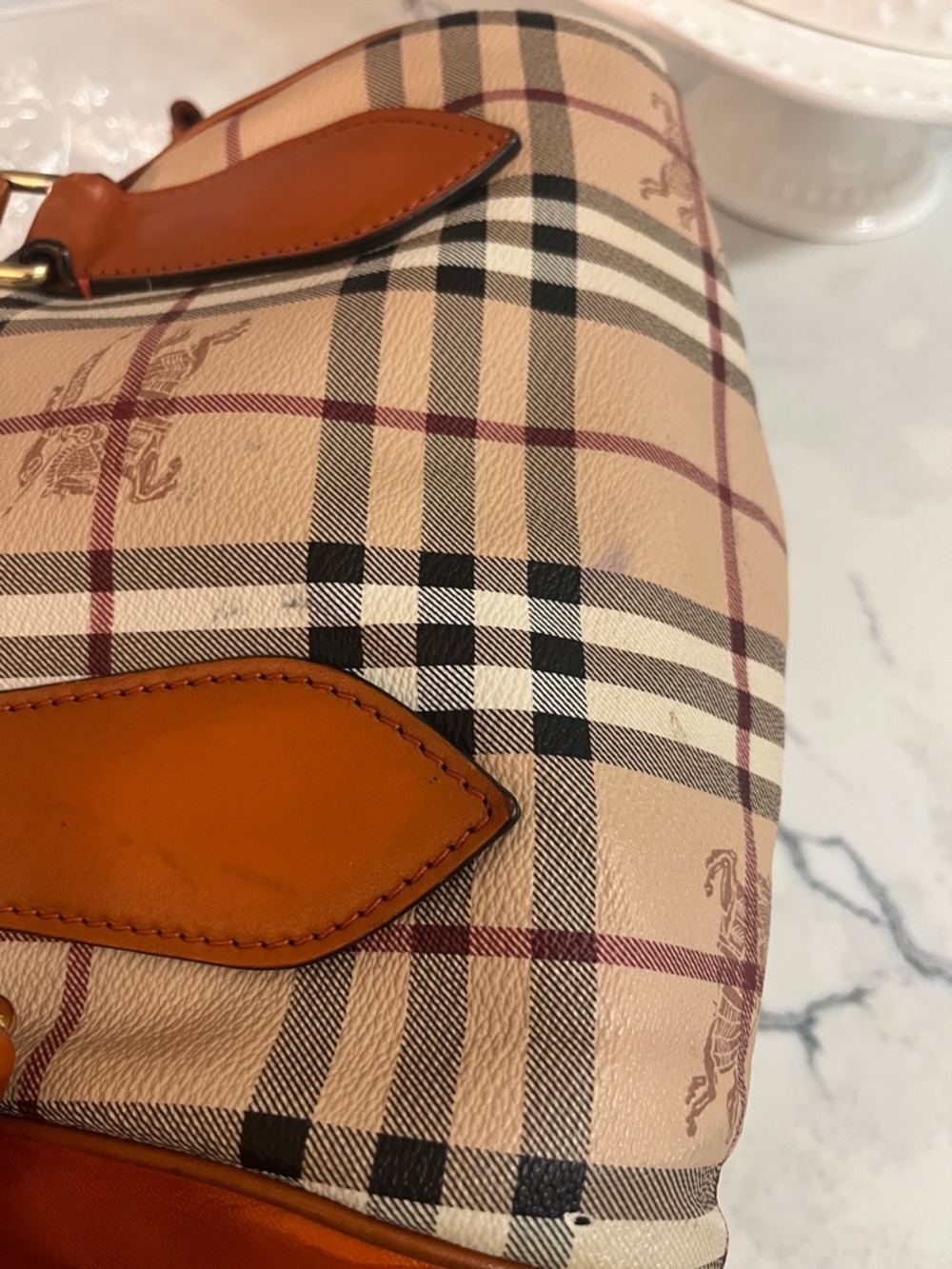 Burberry Orange, Tan & Beige Check Satchel - Picture 16 of 16